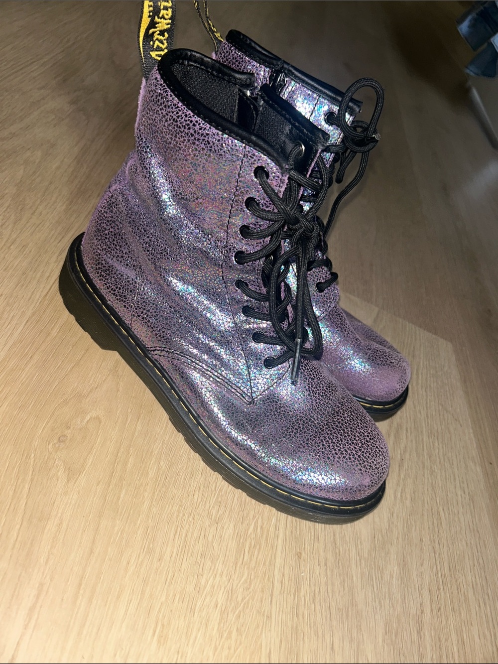 Dr.Martens Delaney purple glitter iridescent boots 6L Doc Martens